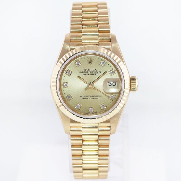 Ladies Rolex President 26mm Champagne Watch With Box